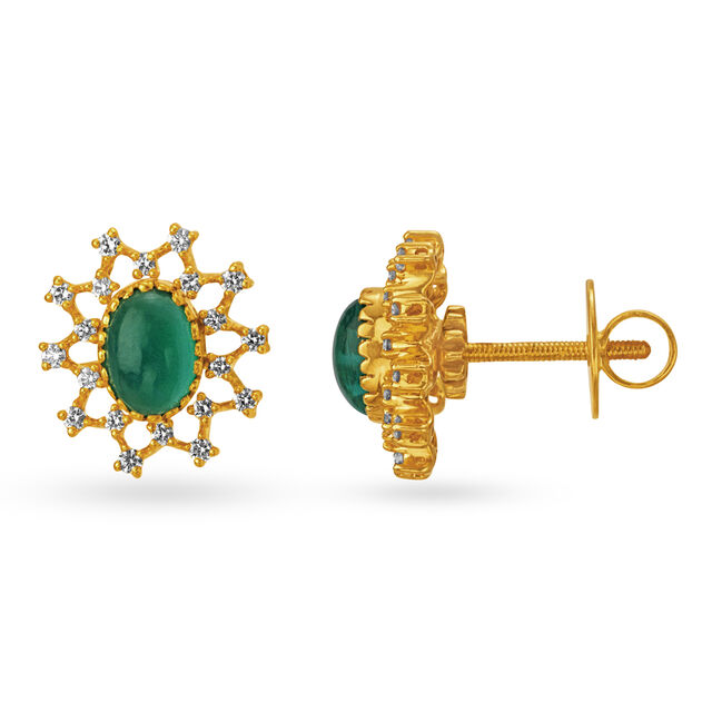 Intriguing 18 Karat Yellow Gold And Diamond Artsy Flower Stud Earrings,,hi-res image number null