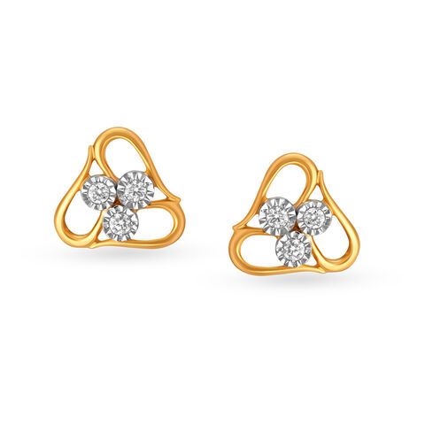 Three sided Gold and Diamond Stud Earrings