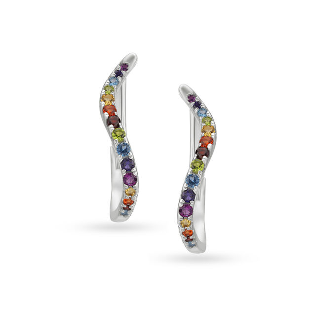 925 Silver Abstract Stud Earrings with Assorted Stones,,hi-res image number null