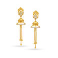 Leaf Motif Hanging Gold Jhumka Earrings,,hi-res image number null