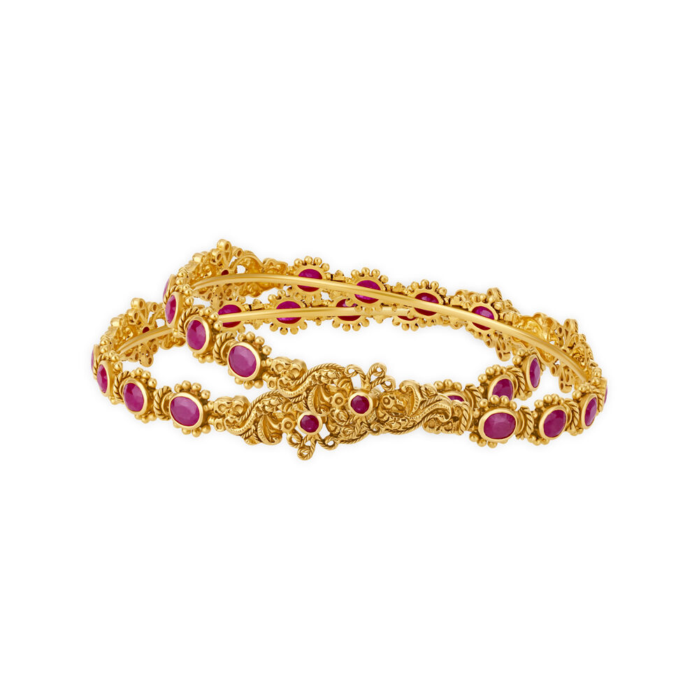 Floral Ruby and Diamond Gold Bangle