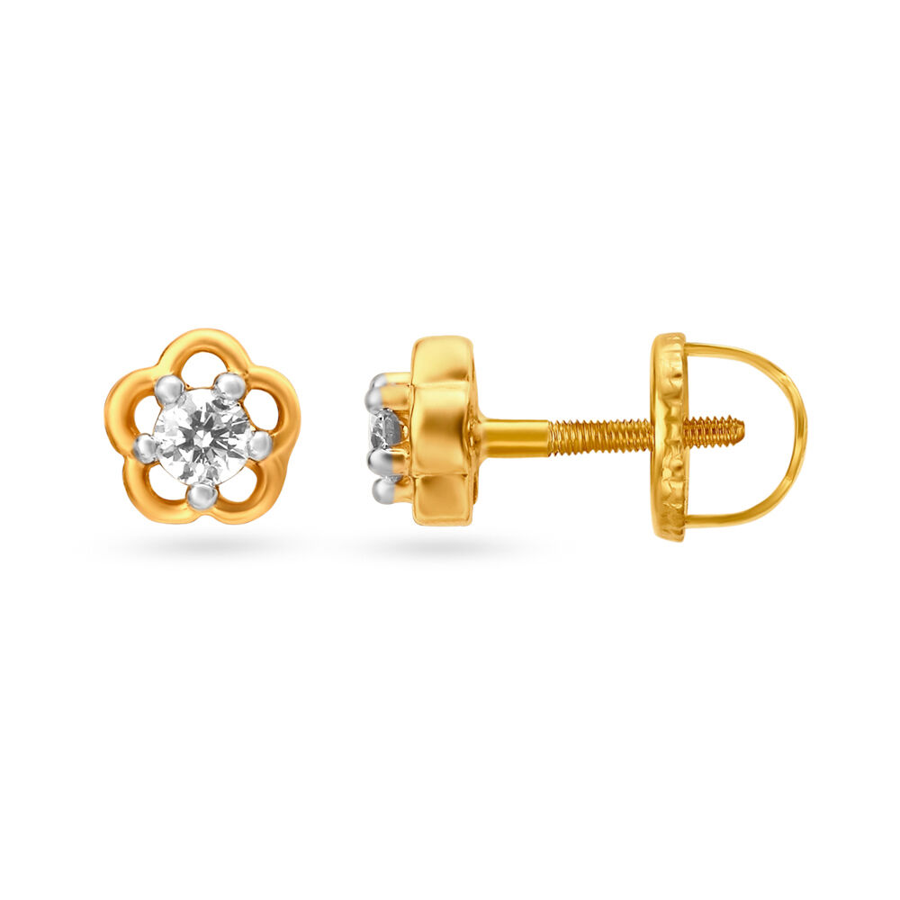 Floral Solitaire Look Diamond Stud Earrings