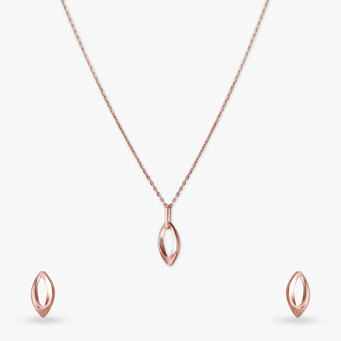Curved Halo Gold Pendant with Chain and Earrings Set