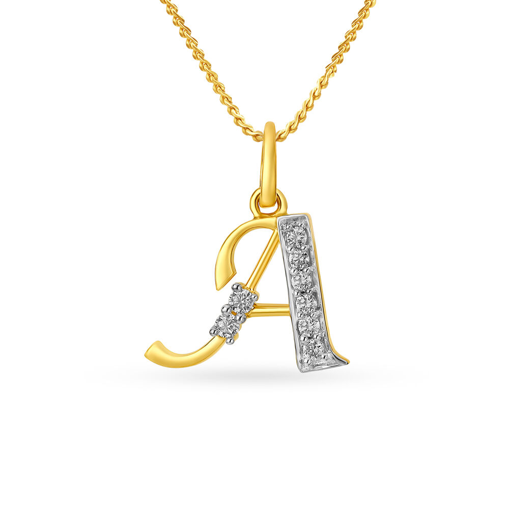 Classy 18 Karat Yellow Gold And Diamond Alphabet A Pendant