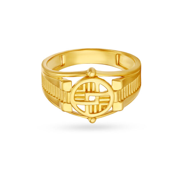 Circular Motif Gold Finger Ring For Men,,hi-res image number null