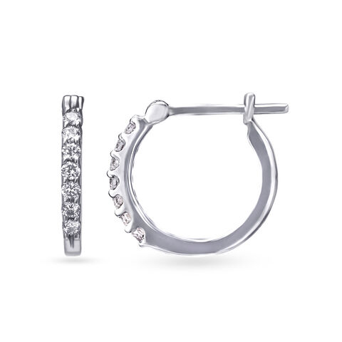 Sparkling Sleek Diamond Hoop Earrings in White Gold