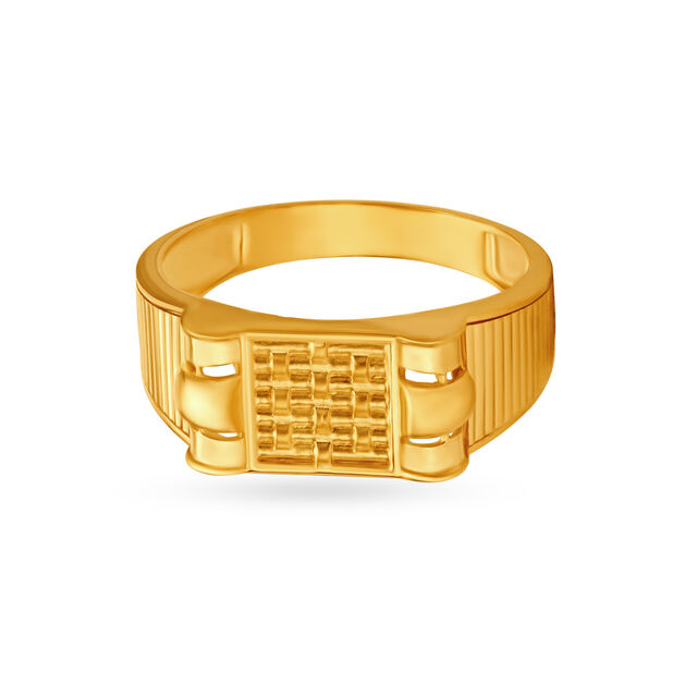 Mesh Pattern Gold Men's Finger Ring,,hi-res image number null