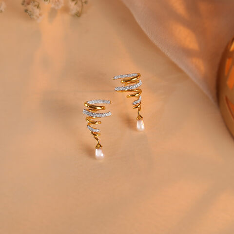 Twilight Spiral Gold & Pearl Stud Earrings