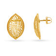 Contemporary Leaf Shaped Jali Work Gold Stud Earrings,,hi-res image number null