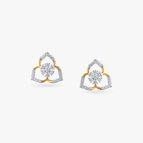Triple Petal Diamond Stud Earrings