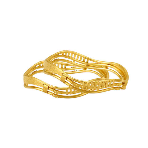 Exquisite Yellow Gold Waved Bangles