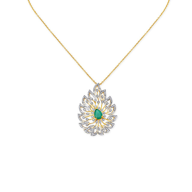18 Karat Gold Diamond and Emerald Pendant with Chain,,hi-res image number null