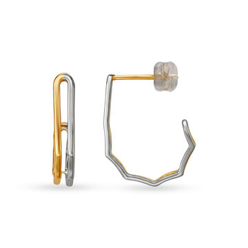 14KT Yellow-White Golden Oyster Shell Hoop Earrings