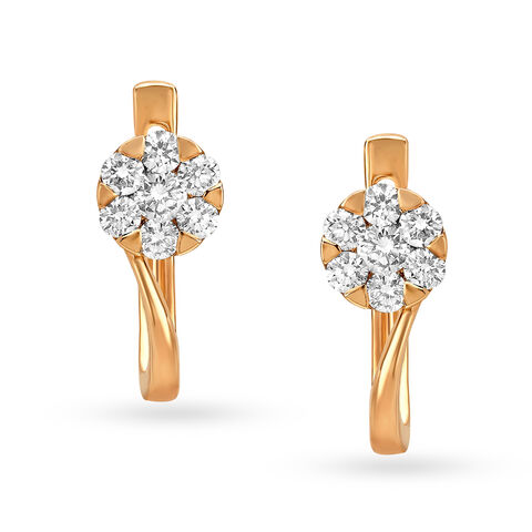 Delightful 18 Karat Rose Gold And Diamond Floral Hoops