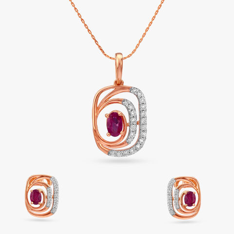 Ruby Mirage Diamond Pendant and Earrings Set