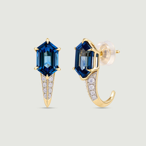 Blue Radiance Topaz Gold Hoop Earrings
