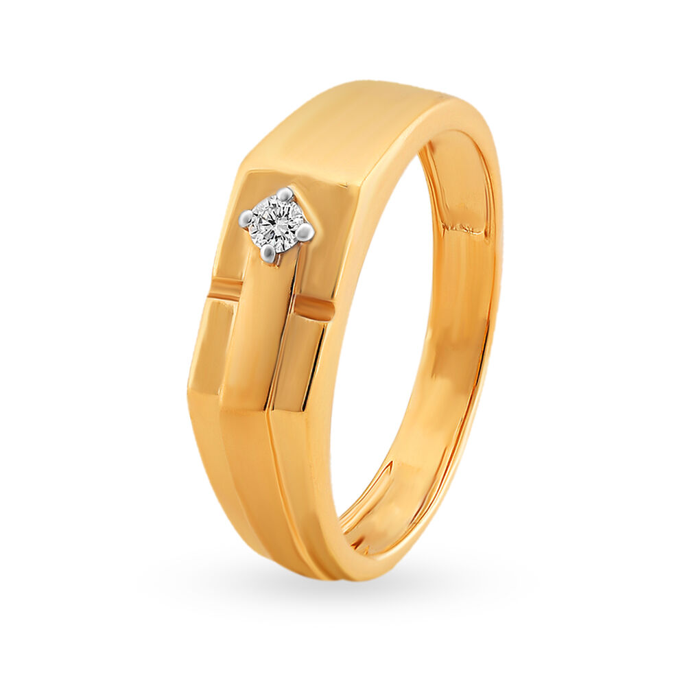 Exquisite Single Stone Gold and Diamond Finger Ring For Men