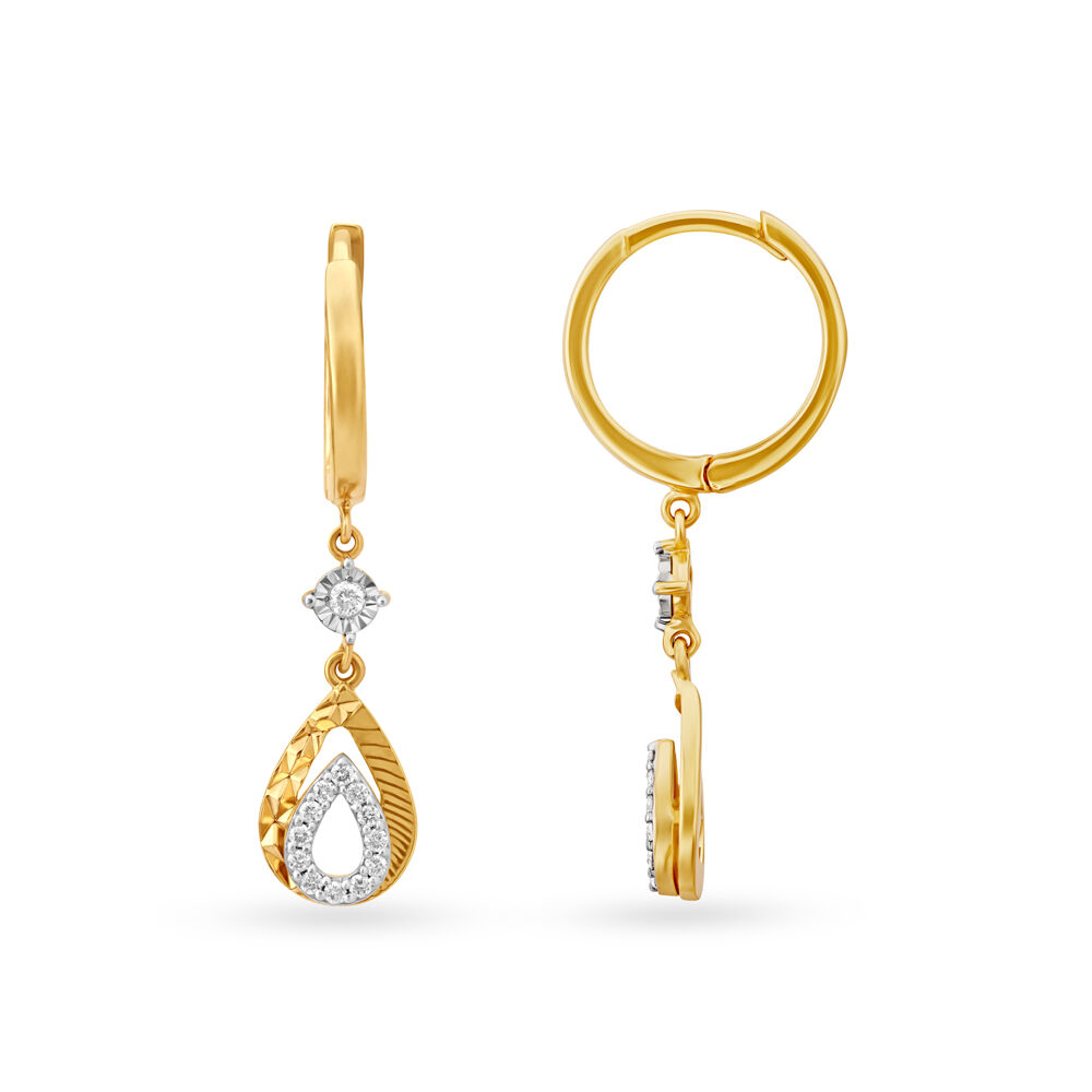 Captivating 18 Karat Yellow And White Gold And Diamond Teardrop Hoops