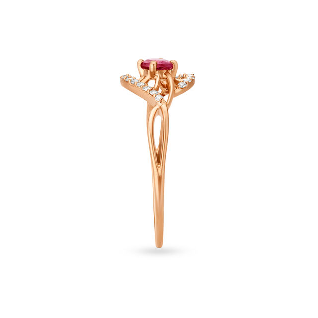 14KT Rose Gold Slender Crossover Diamond Finger Ring,,hi-res image number null