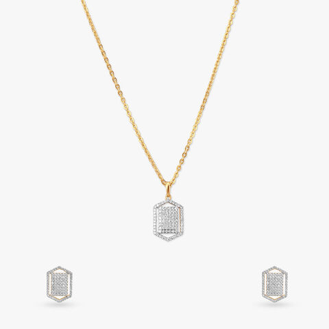 Hexa Shine Diamond Pendant with Chain and Earrings Set
