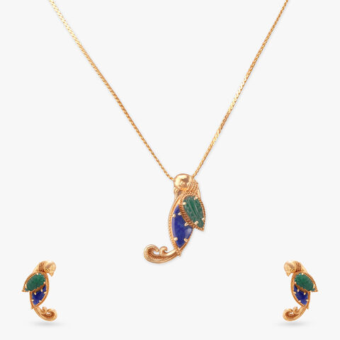 Tropical Wing Gold Pendant and Earrings Set