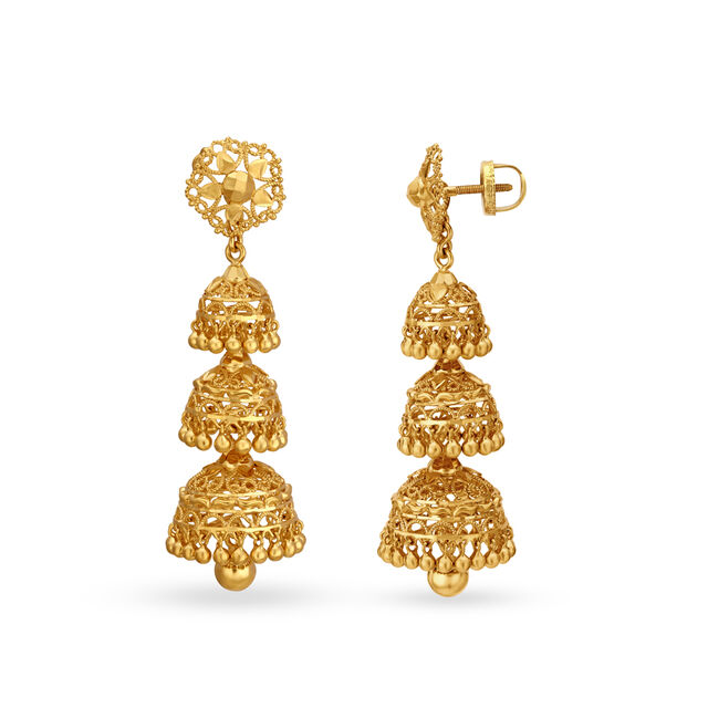 Traditional Dainty 3 Layer Gold Jhumkas,,hi-res image number null