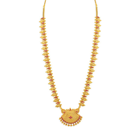 Glossy Gold Necklace with Rubies