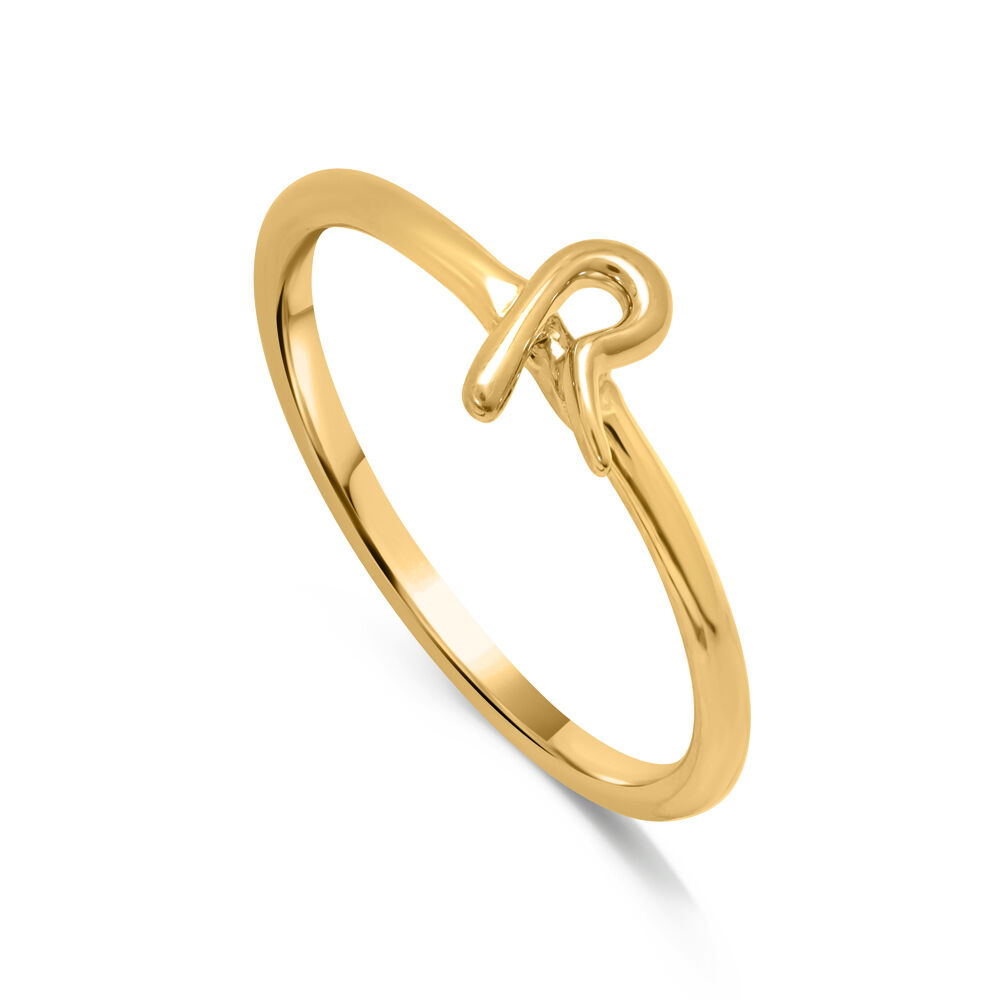 Letter R 14KT Yellow Gold Initial Ring