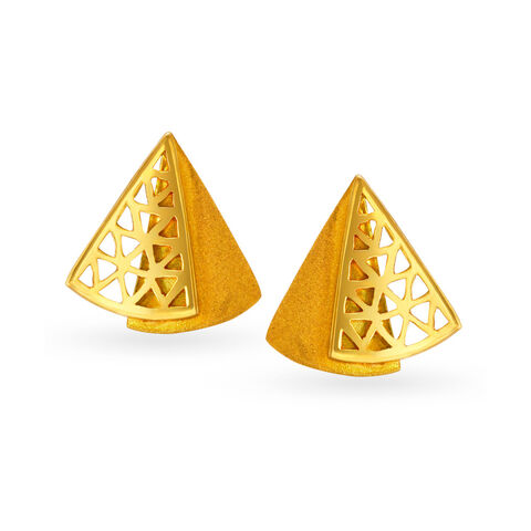 Urbane Yellow Gold Triangular Stud Earrings