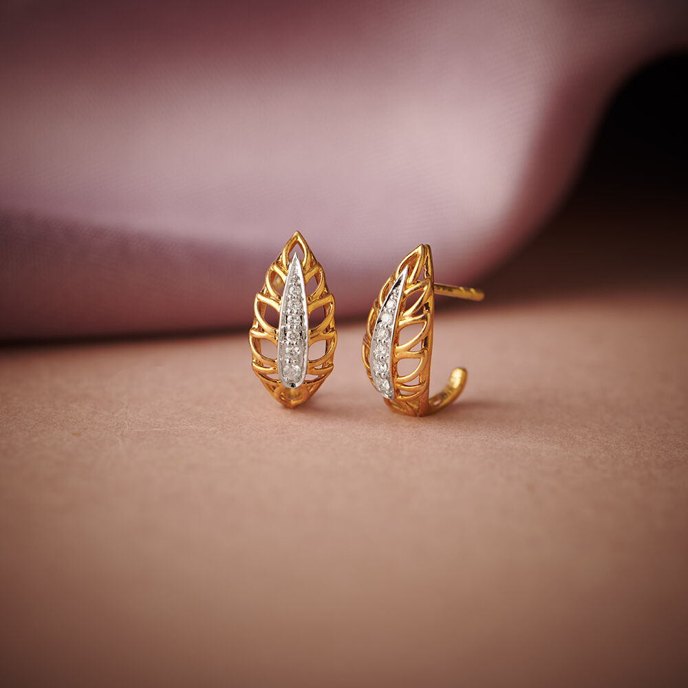 Leaf Inspired Diamond and Rose Gold Bali Earrings