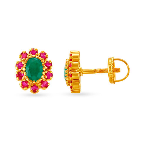Graceful Emerald and Ruby Stud Earrings