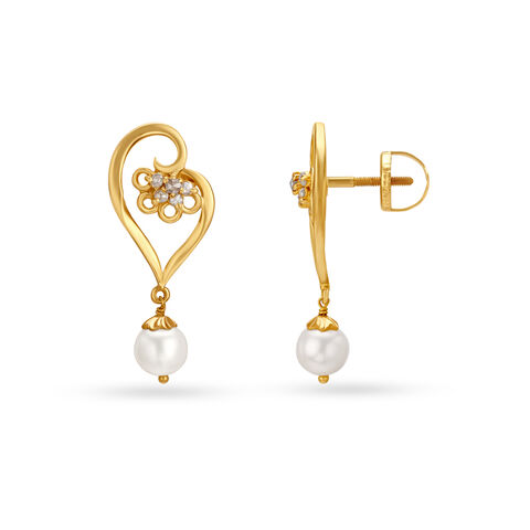 Heart Motif Pearl Gold Drop Earrings