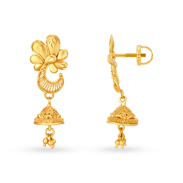 Fetching 22 Karat Yellow Gold Jhumkas With Filigree,,hi-res image number null