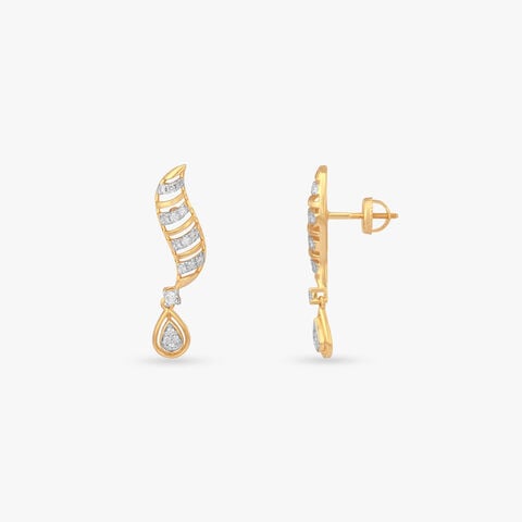 Gilded Plume Diamond Drop Earrings