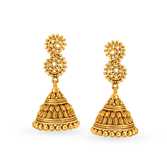 Graceful Yellow Gold Beaded Drop Earrings,,hi-res image number null