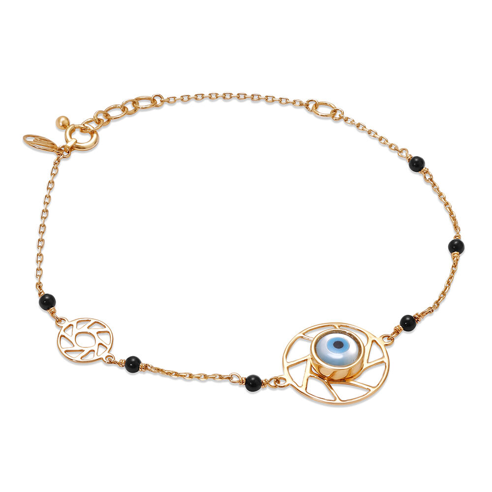 14KT Yellow Gold Multi Charm Evil Eye Bracelet