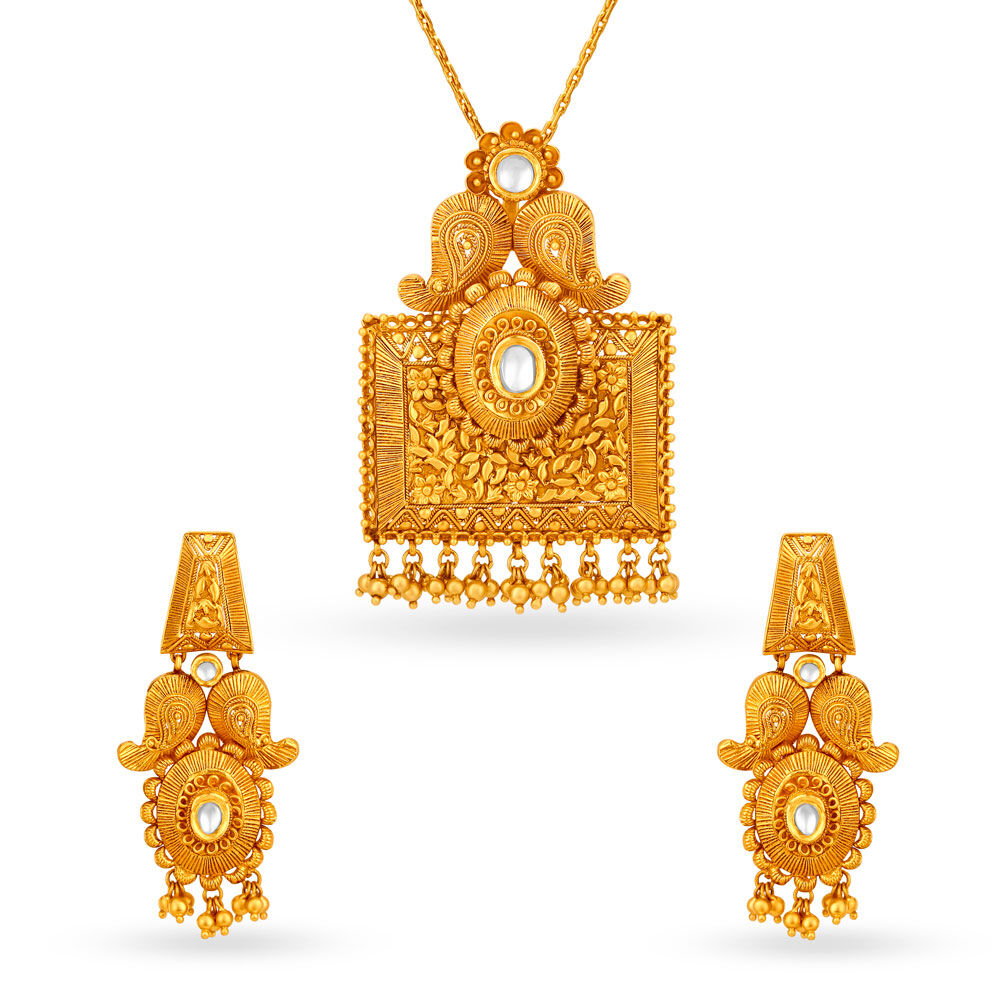 Antique gold pendant set designs with price online