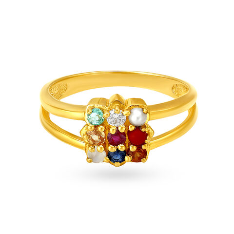 Vibrant Navaratna Diamond Finger Ring