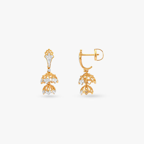 Tiered Diamond Floral Jhumka Earrings