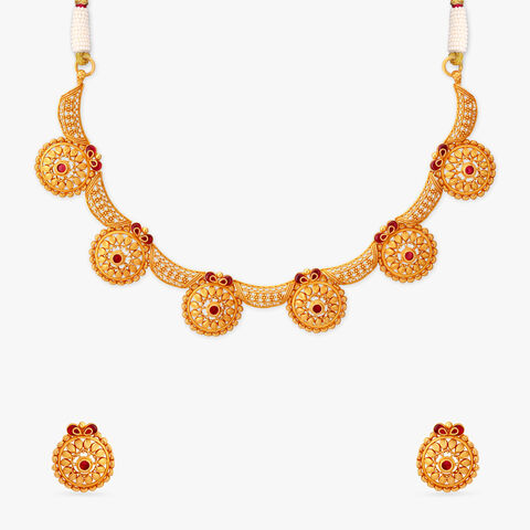 Floral Orbit Gold Necklace Set