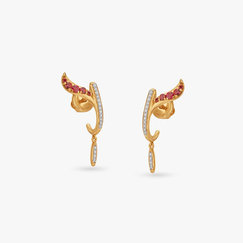 Crimson Curve Diamond Drop Earrings