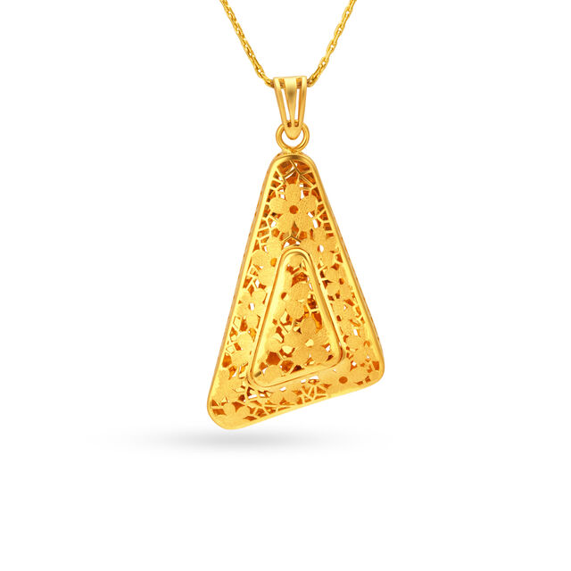 Triangular Laser Cut Floral Pattern Gold Pendant,,hi-res image number null