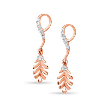 14Kt Rose Gold Radiant Leaf Diamond Drop Earring