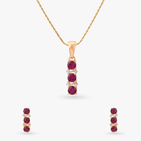 Crimson Ladder Silver Pendant and Earrings Set