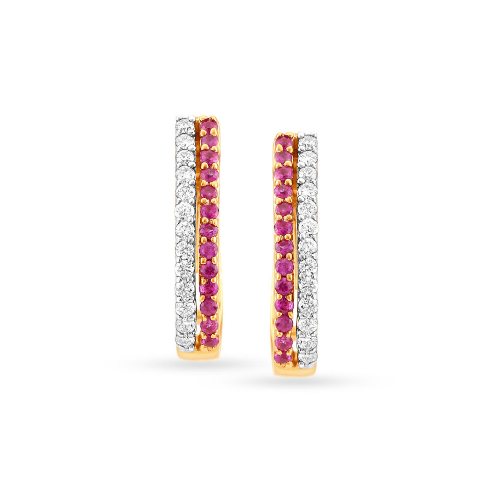 Traditional Bali Diamond Hoop Earrings with Rubies