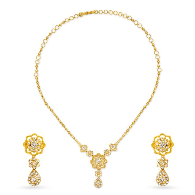 Demure Pendant with Chain and Earrings Set with Un-cut Diamonds,,hi-res image number null