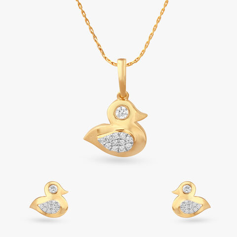 Quack-tastic Sparkle Diamond Pendant and Earrings Set For Kids