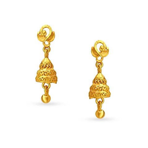 Charming Yellow Gold Swirled Jhumkas