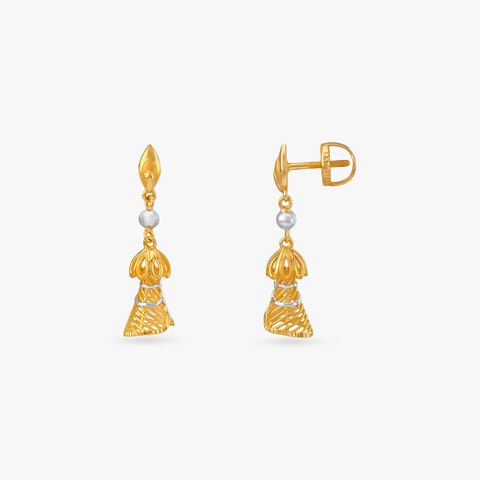 Leaf Swirl Gold Jhumka Earrings