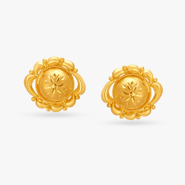 Textured Gold Floral Stud Earrings,,hi-res image number null